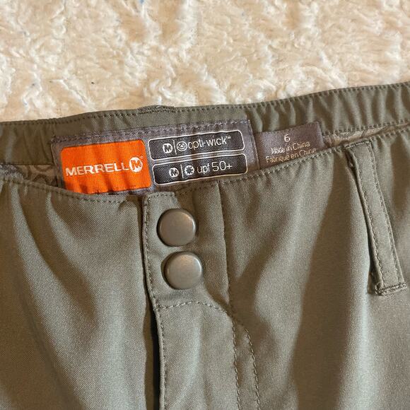 Merrell Opti Wick Shorts Olive Green Size 6 UPF 50+ - Picture 3 of 9